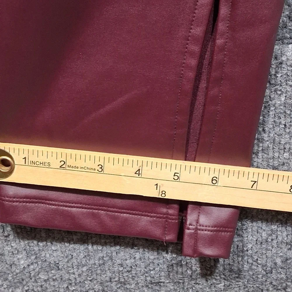 A New Day Womens Faux Leather Split Hem Leggings Burgundy Wine High Rise Size L‎